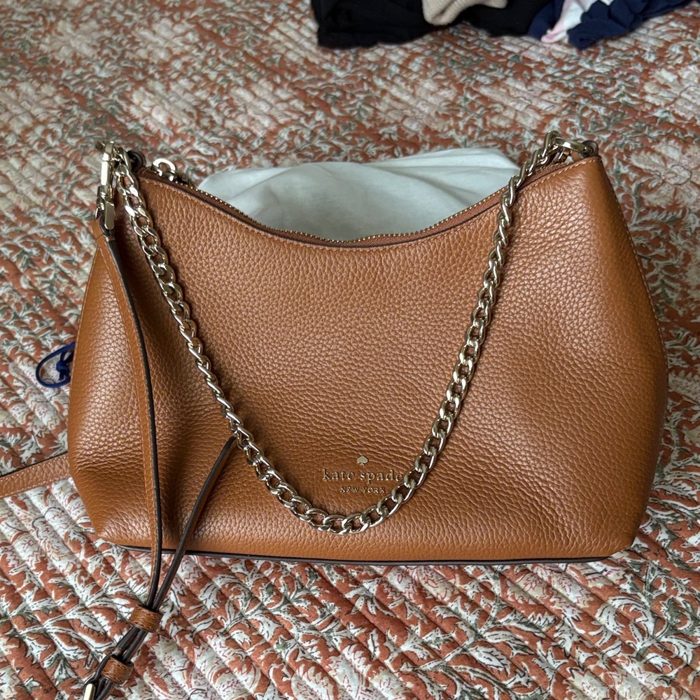 Kate Spade Tan Leather Cross Body Bag with Shoulder Chain Strap